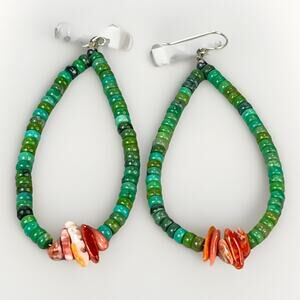 Sonoran Gold Turquoise, Spiny Oyster & Sterling Silver Earrings - 3.5” NEW